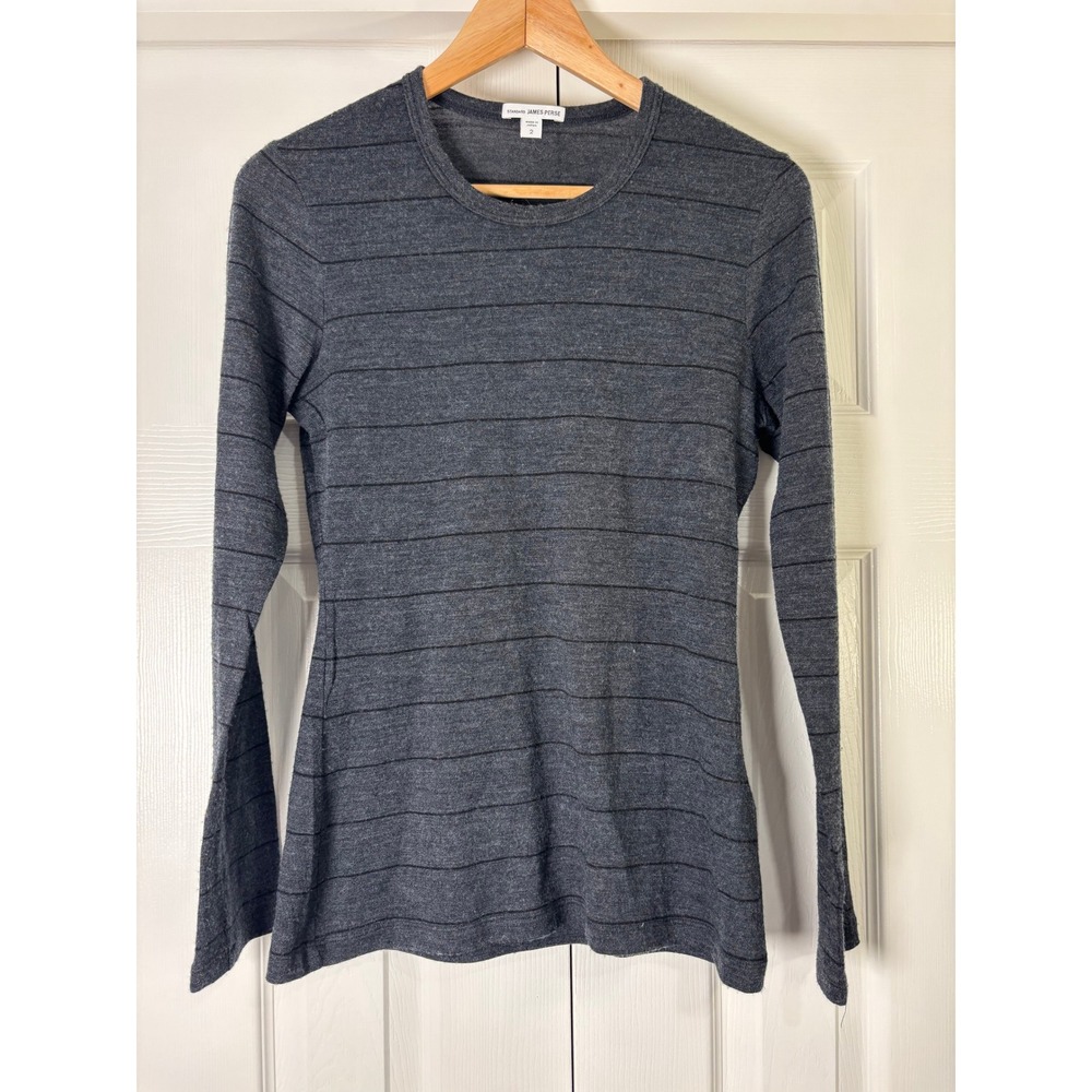 Standard James Perse 100% Virgin Wool Striped Long Sleeve Top Grey Size 2/Medium